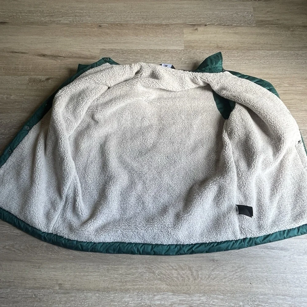 The North Face Jacket Mens Medium Green Quilted Snap Front Sherpa Lined Puffer